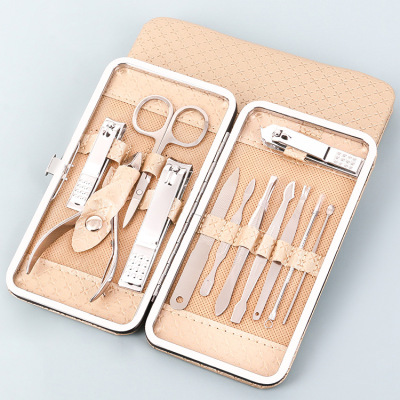 Household Large Nail Clippers Set Leather Box 12-Piece Personal Care Manicure Implement Nail Clippers Nail Scissor Set
