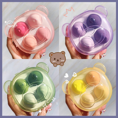 Popular Box with a Bear Cosmetic Egg Beauty Blender Super Soft Powder Puff Set Wet and Dry Dual-Use Beauty Blender Wholesale Factory Direct Supply