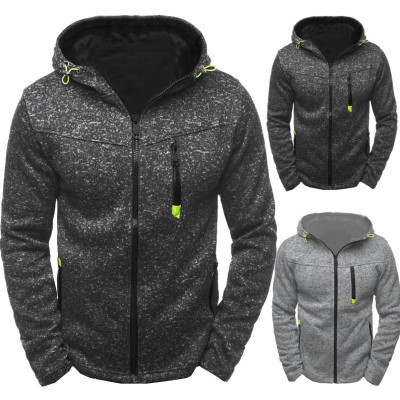 Foreign Trade Men's Sports Casual Jacquard Sweater Fleece Cardigan Hooded Warm Jacket