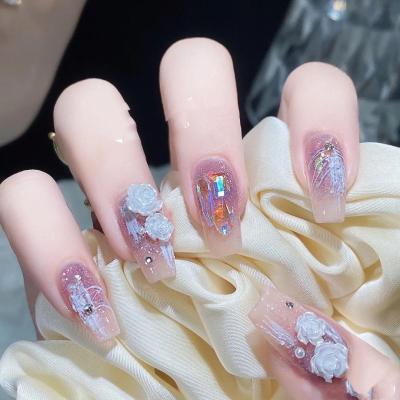 [Handmade] Wearable Self-Removable UV Nail Violet Internet Celebrity Three-Dimensional Small Flower Finished Nail Beauty