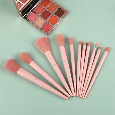New 11 PCs Shoushoulang Flat Tail Brush Portable Models Girl Heart Pink Makeup Brush Set Beauty Tools Wholesale