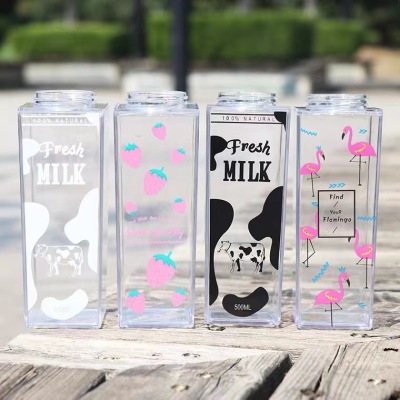 In Stock Milk Cup Square Creative Glass Advertising Cup Gift Japanese Milk Box 500ml1000ml