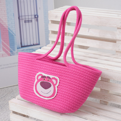Trendy Women's Bags Portable Cotton Rope Woven Bag Strawberry Bear Baoma Hand Bag Large Capacity Baby Bag