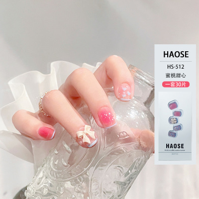 Wearing Armor Love Heart Bow Tie Sweet Soft Girl Student Cute Nail Stickers Removable Fake Nails Finished Nail Beauty