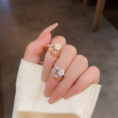 Korean New Fairy Temperamental Fresh Zircon Butterfly Ring Light Luxury Minority Open Adjustable Flower Ring