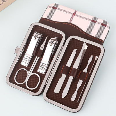 Household Checkered 7-Piece Set Nail Scissors Gift Set Beauty Manicure Implement Printed Logo Nail Clippers Set