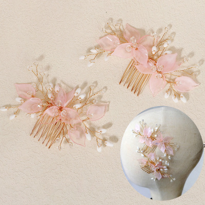 Bridal Hair Comb Set Handmade Acrylic Pink Flower Mori Style Photography Accessories Bridal Wedding Xiuhe Headdress