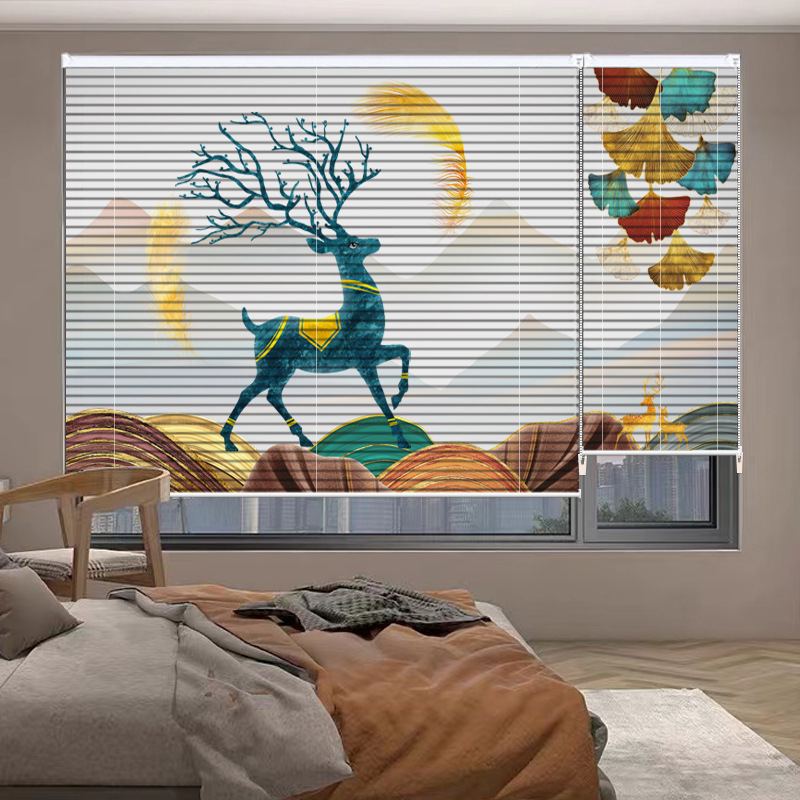 新款铝合金印花百叶帘书房客厅打孔隔热遮阳卷帘厨房卫生间窗帘