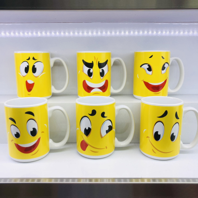 NS18 Smiley Face Expression Ceramic Cup 13 Oz Expression Inspirational English Mug Daily Use Articles Cup2023