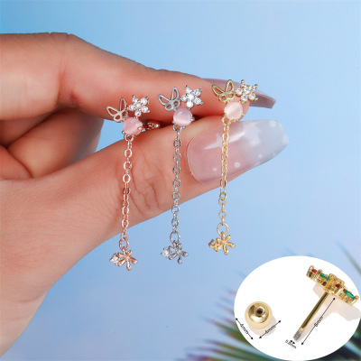 European and American Stylish Moon and the Stars Ear Bone Stud Butterfly Long Version Temperament Small Earrings Puncture Lock Ball Ear Studs Ins