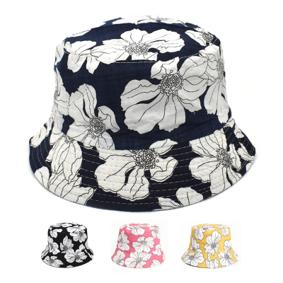 Cross-Border New Arrival Flower Print Bucket Hat Korean Style Versatile Outdoor Double-Sided Sun Hat Japanese Style Fresh Bucket Hat