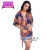 Foreign Trade Women's Clothing Women's Satin Silk Printed Thin Loose Nightgown Women's Summer Knotted Short Cardigan Robe