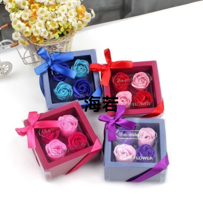 Valentine's Day Gift Square Box 4 Gato Soap Rose Cross-Border Mother's Day Gift 3.8 Artificial Flower Gift Box