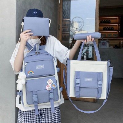 2022 New Korean Style Student Fashion Multi-Purpose Junior and Middle School Students Campus College Student Four-Piece Schoolbag Backpack
