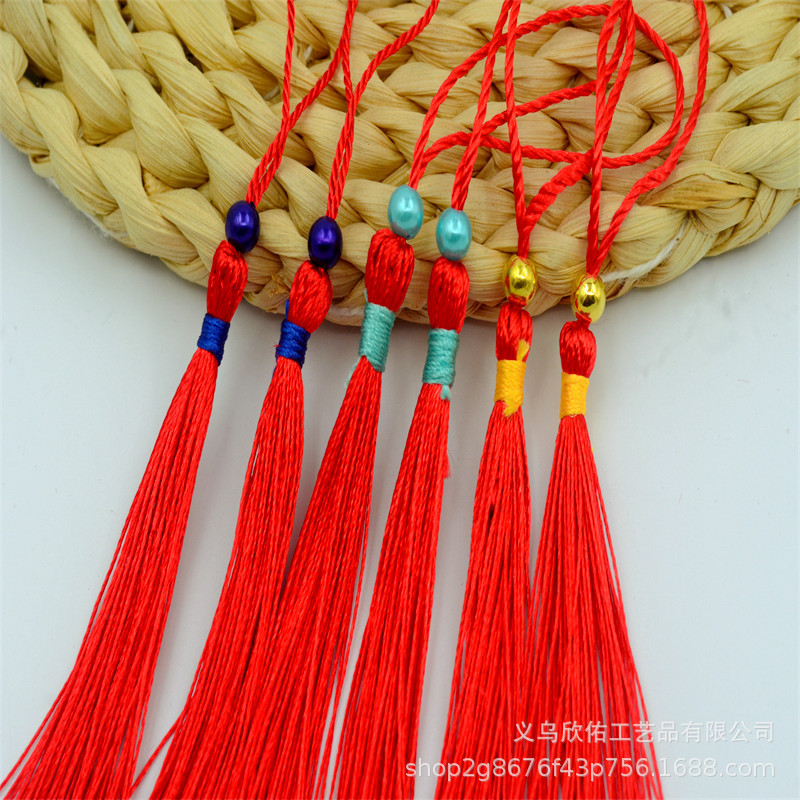 现货批发喜庆红包流苏宝兰珠流苏穗子金色带珠子流苏吊穗浅蓝珠子