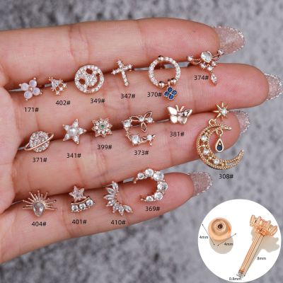 European and American Fashion Ear Bone Stud Sleeping No Need to Take off Earrings Stainless Steel Rod Piercing Screw Twist Ball Ear Studs Earrings