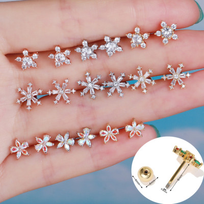 INS Style Fashion Popular Geometric Earring Bone Nail 0.8mm Stainless Steel Thin Rod Twist Ball Puncture round Beads Earrings Ear Studs