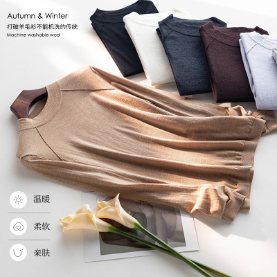 Autumn and Winter Machine Washable 100% Australian Chao Fine Season Limited Color Small round Neck Sweater Needle Woven Female Base Cardigan