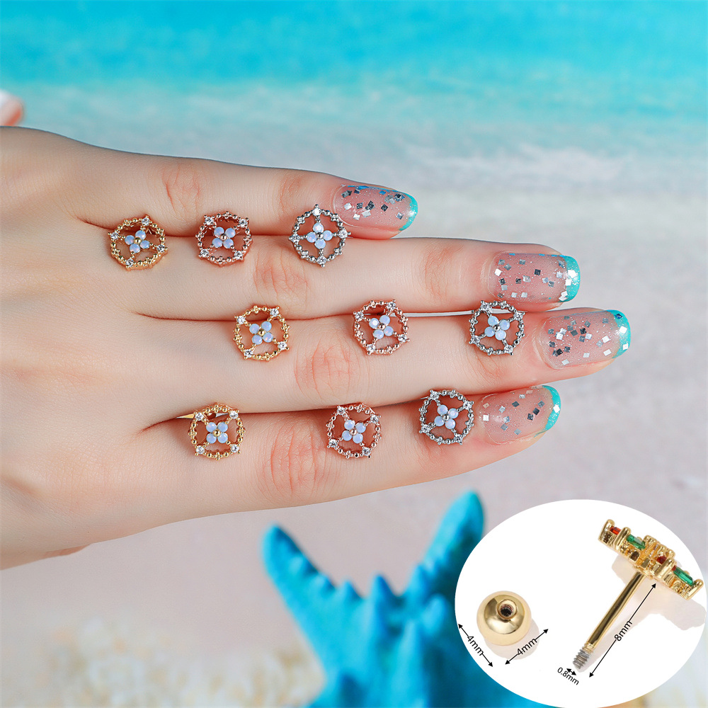 仙女风圆圈十字小花耳骨钉 韩版不锈钢锁球耳饰耳钉高级感