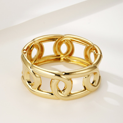 Hollow Connecting Shackle Gold Bracelet Zinc Alloy Wholesale European and American Fashion Original Design Personality Original Direct Sales Hand Jewelry