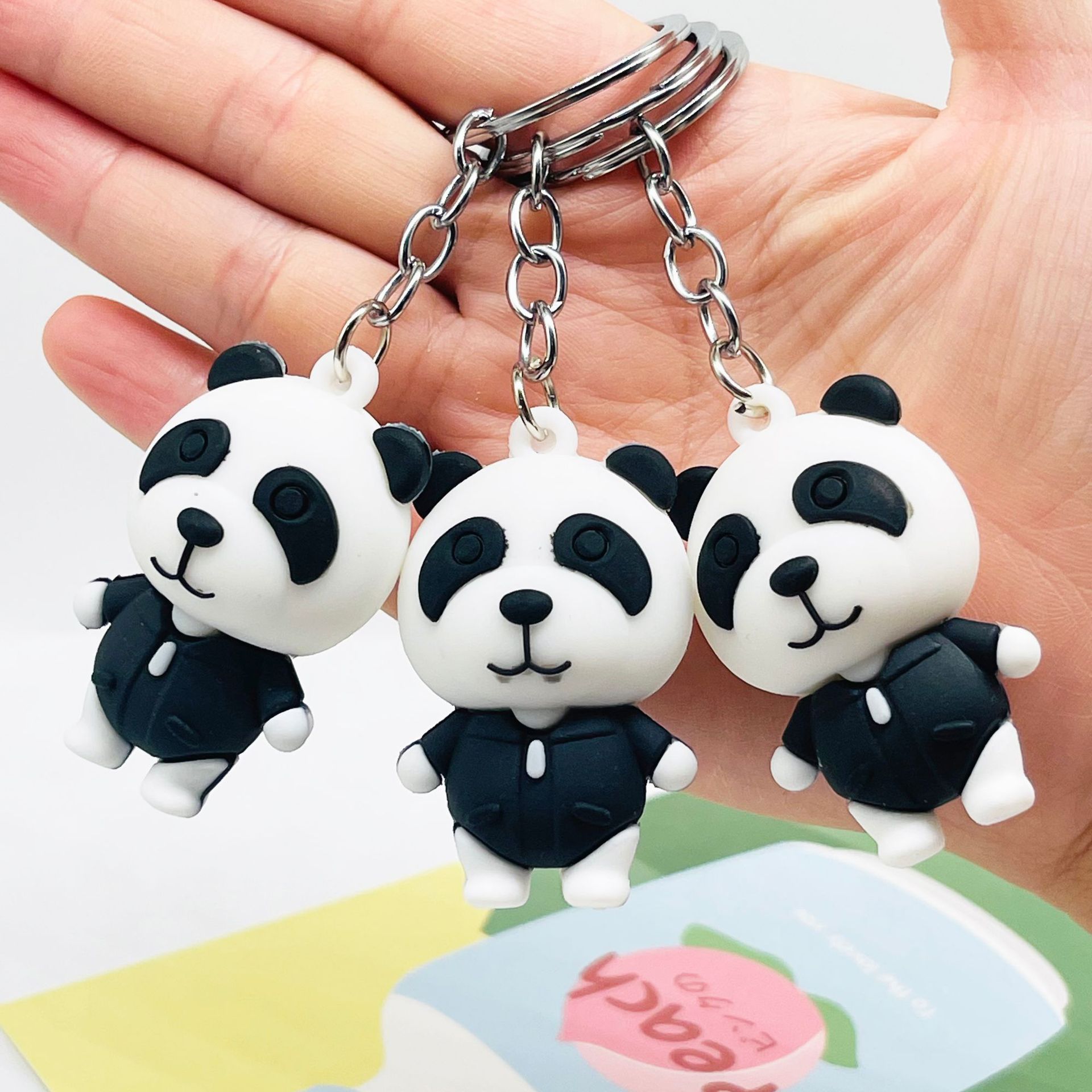 创意卡通熊猫钥匙扣PVC滴胶熊猫宝宝公仔钥匙链包包挂件旅游礼品