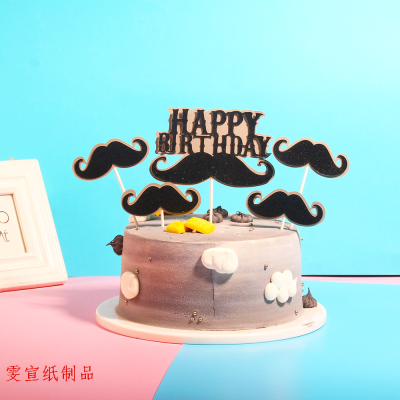 5PCs Beard Father Male Theme Happy Birthday Cake Insert Pieces Cake Insert Sign Cake Insert Cards