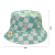 New Chessboard Plaid Flower Print Bucket Hat Korean Style Japanese Style Sun Hat Sun Protection Sunshade Double-Sided Wear Bucket Hat
