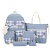Four-Piece Student Checked Backpack Women's Korean-Style Casual Canvas Early the Campus of Middle School Backpack Computer Backpack