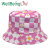 New Chessboard Plaid Flower Print Bucket Hat Korean Style Japanese Style Sun Hat Sun Protection Sunshade Double-Sided Wear Bucket Hat