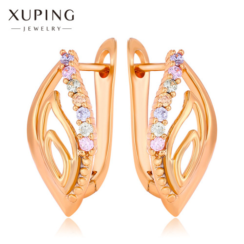 xuping jewelry amazon cross-border european and american fashion jewelry color artificial gem ear buckle plated 18k gold earrings