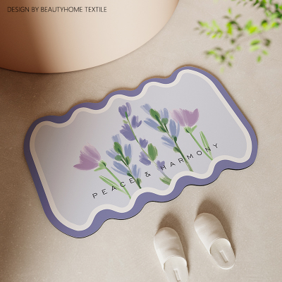 Diatom Mud Bathroom Absorbent Soft Mat Style Tulip Flower Non-Slip Rug Toilet Quick-Drying Wear-Resistant Foot Carpet