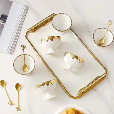 Creative Nordic Style Ice Cream Cup Gold Plated Cup with Tray Spoon 6 Cups Set West Point Dessert Cup Home Gifts Water Cup