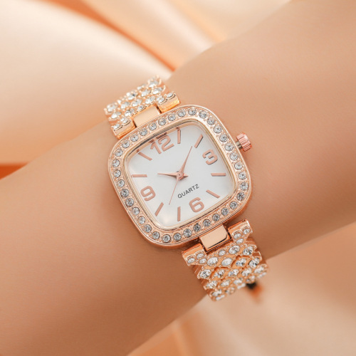 cross-border hot sale full diamond square dial women‘s quartz watch alloy strap digital dial diamond women‘s watch