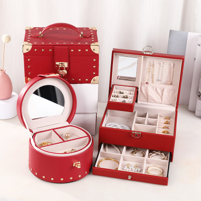PU Leather Jewelry Box Portable Portable Jewelry Box Storage Box Simple Compartment Jewelry Box