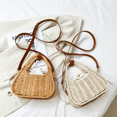 Rattan Handbag Knitted Messenger Bag Trendy Women's Bags Simple Casual Rattan Shoulder Bag Wholesale