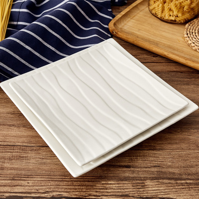 Square Chai Pattern Plate Hotel Tableware Pure White Steak Plate Dish Fruit Plate Factory Wholesale Hotel Tableware Series