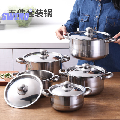 Pot Set Stainless Steel Pot Set 18-26cm Gas Stove Induction Cooker Suitable for Dual-Sided Stockpot Five-Piece Set
