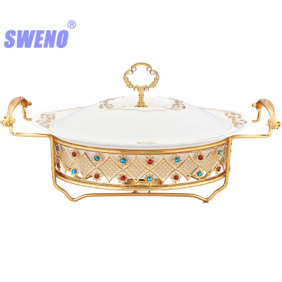 Oval Ceramic Buffet Stove Food Heating Container Table Open Flame Heating Hot Pot Alcohol Stove