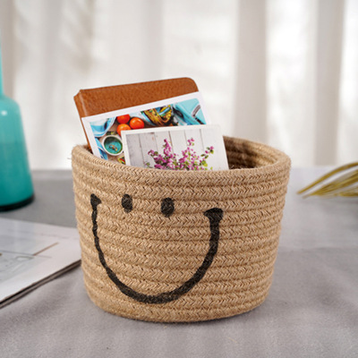 Storage Box Desktop Smiling Face Cotton String Weaved Storage Basket Stationery Office Accommodations Sundries Storage Basket