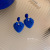 925 Silver Needle Klein Blue Heart Wool Ball Earrings Autumn and Winter New Bear Earrings Plush High-Grade Earrings for Women