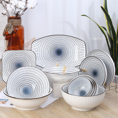 Ceramic Tableware Sunshine Color Vertical Pattern Bowl Noodle Bowl Rice Bowl Fruit Plate Dish Style Creative Tableware