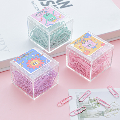 Factory Wholesale Creative Box-Packed Clip Office Cartoon Plastic Paper Clip Macaron Color Small Size Paper Clip