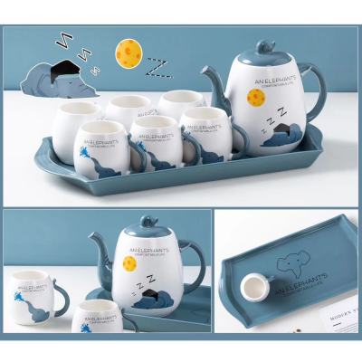 Elephant Water Utensils Set Ceramic Tea-Making Sets Coffee Making Household Afternoon Tea Set High Temperature Resistant Water Bottle Water Cup with Tray