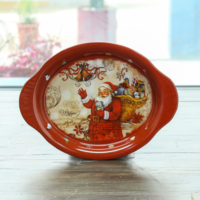 Factory Wholesale Tinplate Color Printing Christmas Snacks Small Plate Fruit Plate Can Be Customized