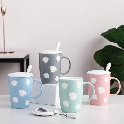 Creative Relief Cat's Paw Ceramic Cup Office Home Large Capacity Drinking Mug with Cover Spoon Couple Breakfast Cup