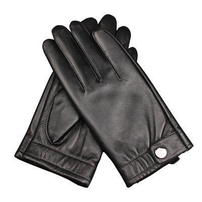 Baihu King Leather Sheepskin Touch Screen Men's Elastic Adjustable Fleece-Lined Windproof Warm Cycling Driving Gloves.