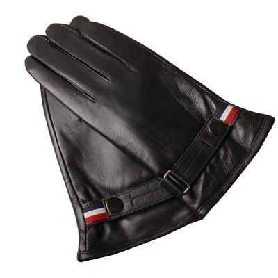 Baihu King Genuine Leather Sheepskin Autumn and Winter Fleece-Lined Warm British Men's Color Stripe Touch Screen Fleece-Lined Riding Driving Gloves