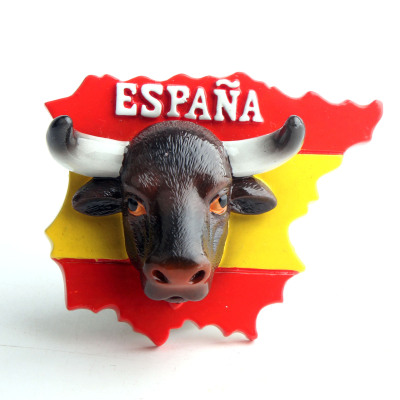 Factory Direct Sales Spanish Characteristic Bullfight Head Guitar Ham 3d Hand-Painted Resin Refrigerator Magnet