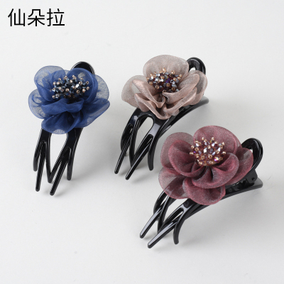 Korean Style Elegant Three-Tooth Flower Duckbill Clip Ponytail Hair-Holding Hairpin Elegant Updo Hair Accessories Hair Accessories Top Clip Grip