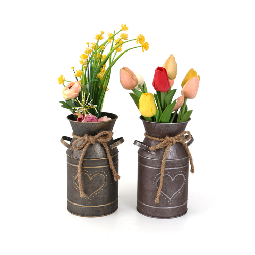 creative milk pot shape idyllic and retro flavor style flower arrangement iron bucket decorative flower bucket dried flower arrangement bucket wholesale